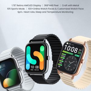 Haylou RS4 Plus SmartWatch With 1.78” AMOLED Display Black/Gold/Silver (Dual Straps)