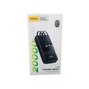 ASPOR A316 20000mAh 22.5W High-Speed Power Bank with Built-in Cable