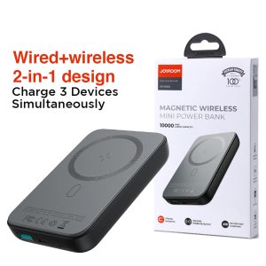 JOYROOM JR-W020 Magnetic Wired + Wireless 2-In-1 Design Wireless Power Bank 10000MAH Black