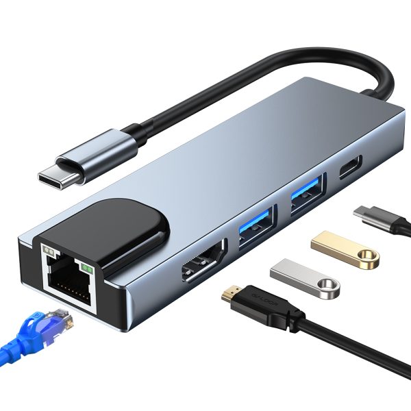 5 IN1 MULTI PORT TYPE C TO USB C 4K HDMI ADAPTER USB HUB NETFLIX & YOUTUBE SUPPORTED