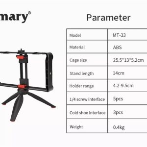 Jmary MT33 Video Cage Rig Kit Mobile Vlogging Cage Stabilizer Grip Tripod Mount Mobile Phone Holder