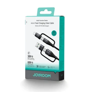 JOYROOM SA37-2T2 Multi Function Series 60W 4 in 1 Fast Charging Data Cable USB A + Type-C to Lightning + Type C 1.2 Meter Black