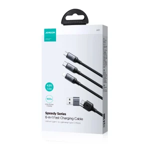 JOYROOM SA21-2T3 Speedy Series 100W 6 in 1 Fast Charging Cable USB A + Type-C to Lightning + Type C + Micro 1.5 Meter Black