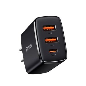 Baseus Compact Quick Charger 2 Usb + Type C 30W – US 2 Pin Black