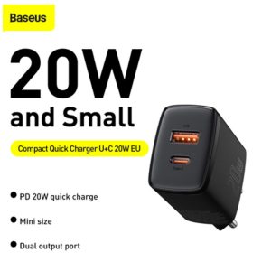 Baseus Compact Quick Charger USB +Type C 20W – US