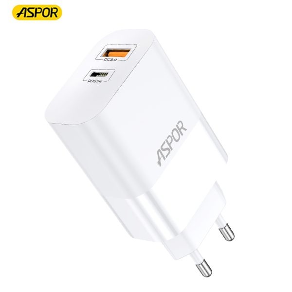 ASPOR GAN CHARGER A851 65W QC3.0 WALL CHARGER MULTI PORT USB PLUS TYPE C
