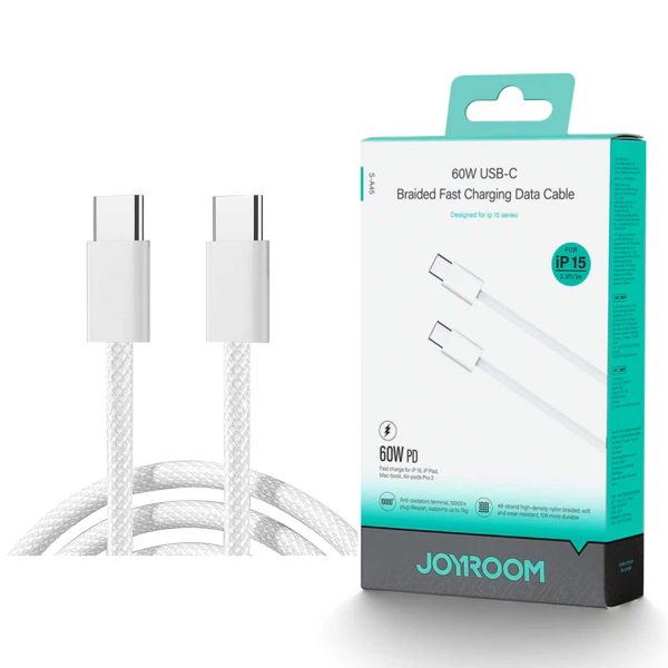 JOYROOM S-A45 BEN SERIES BRAIDED 60W TYPE-C TO TYPE C FAST CHARGING DATA CABLE 1 METER WHITE