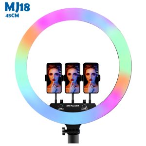 MJ18 45CM RGB LED Soft Ring Light with 3 Phone Holders and Remote Control