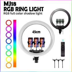 MJ18 45CM RGB LED Soft Ring Light with 3 Phone Holders and Remote Control