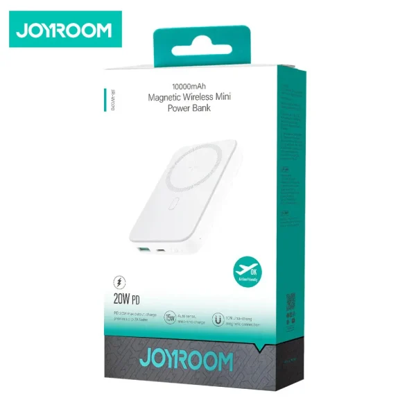 JOYROOM JR-W020 Magnetic Wired + Wireless 2-In-1 Design Wireless Power Bank 10,000MAH White - Image 2