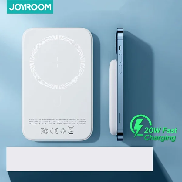 JOYROOM JR-W020 Magnetic Wired + Wireless 2-In-1 Design Wireless Power Bank 10,000MAH White - Image 3