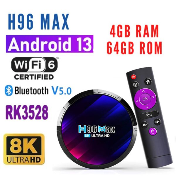 H96 MAX For Led Lcd Android TV 13.0 Version Box 4GB RAM 64GB STORAGE