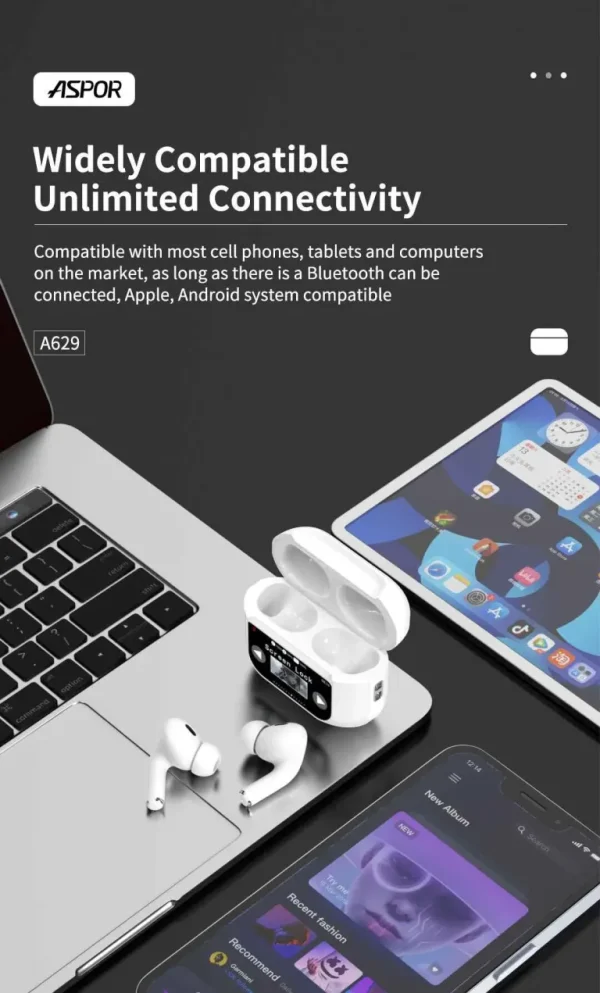 ASPOR A629 V5.3 ANC Touch Screen AirBuds Pro Version - Image 3