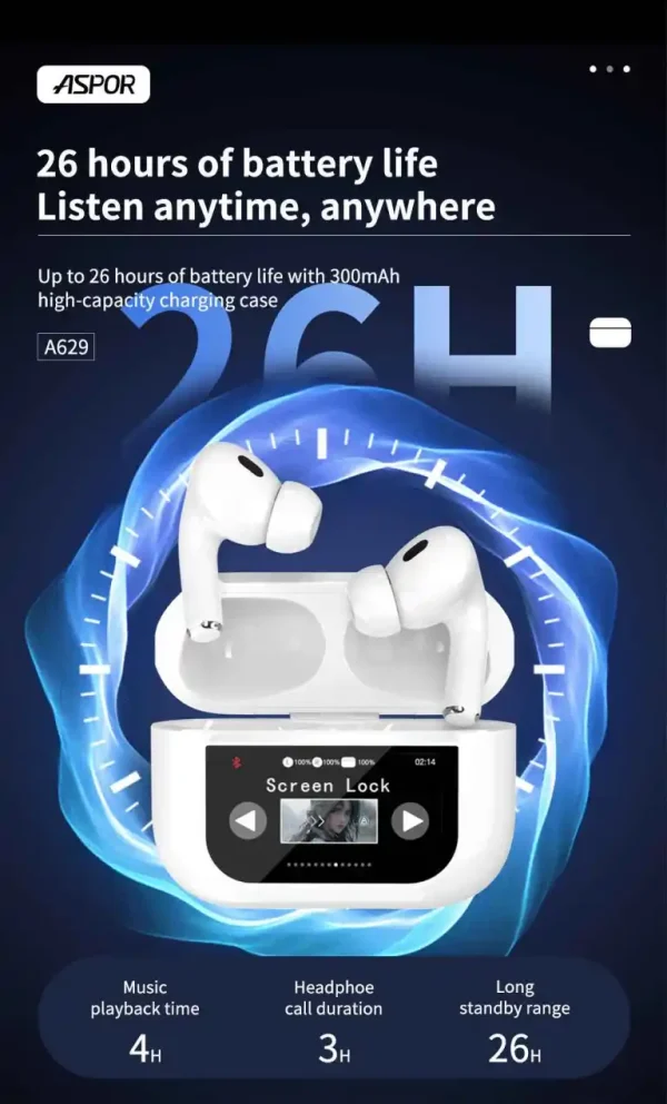 ASPOR A629 V5.3 ANC Touch Screen AirBuds Pro Version - Image 5