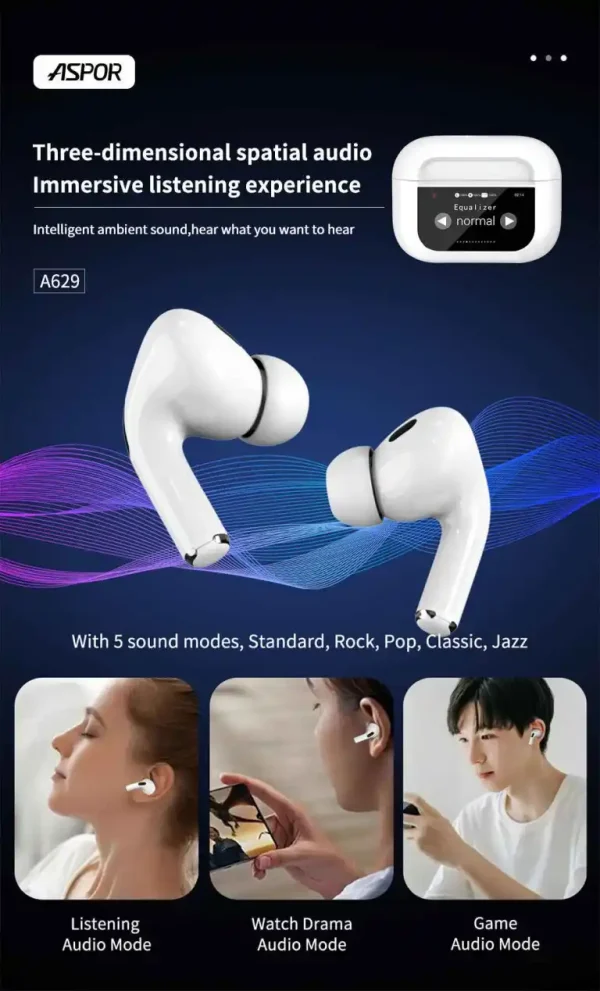 ASPOR A629 V5.3 ANC Touch Screen AirBuds Pro Version - Image 8