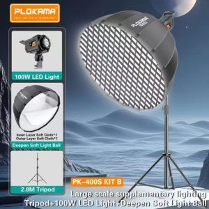 PLOKAMA PK400S LIGHT WITH 2.8M TRIPOD STAND & DEEP OCTA SOFTBOX UMBRELLA WITH GRID & CLOTHS