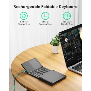 Foldable Bluetooth Keyboard with Touchpad Portable Wireless Rechargeable Full-Size Slim Folding for Windows Android IOS