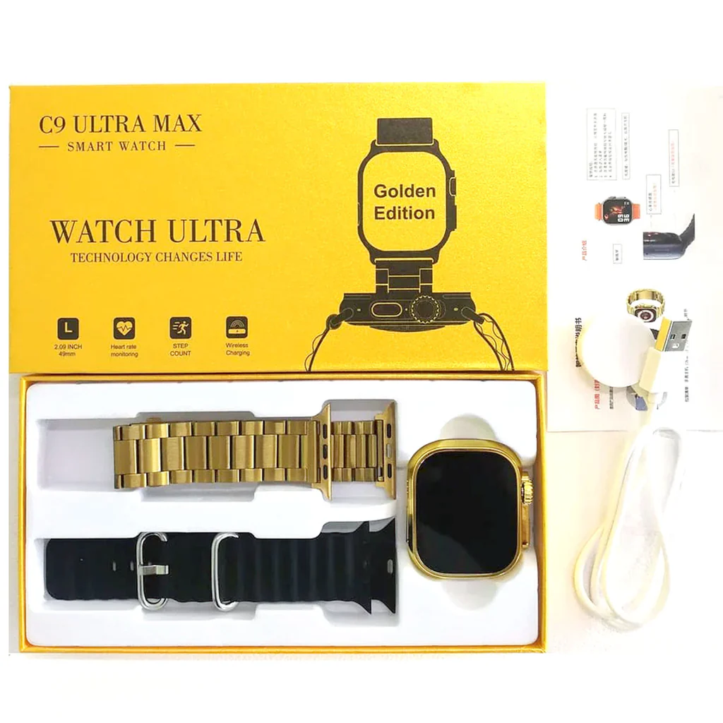C9 Ultra Max Gold Edition Color Smartwatch 2.1 Inch Screen WITH Hryfine APP Dual Straps - Image 2