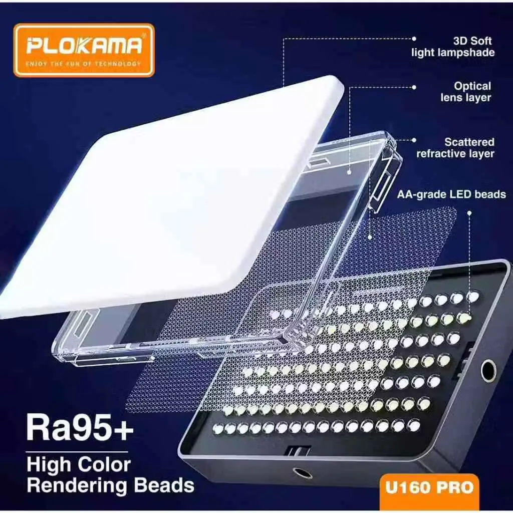 PLOKAMA U160 PRO RGB Portable LED Fill Light (Rechargeable) 2700-6500K | 2000mAh Battery - Image 10