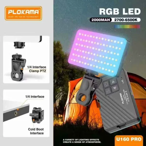 PLOKAMA U160 PRO RGB Portable LED Fill Light (Rechargeable) 2700-6500K | 2000mAh Battery - Image 8